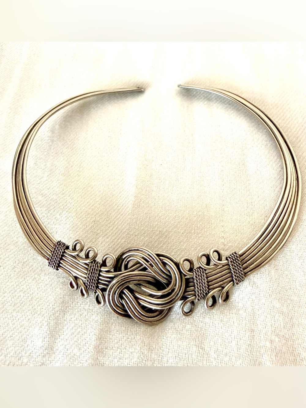 Silver Knot Statement Collar Necklace.